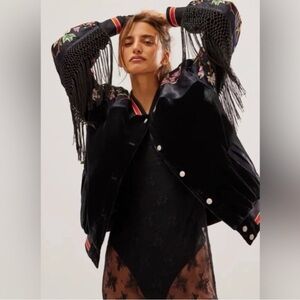 Free People Bali Seville Bomber Jacket Fringe Women’s Size XS NWOT Fall Winter